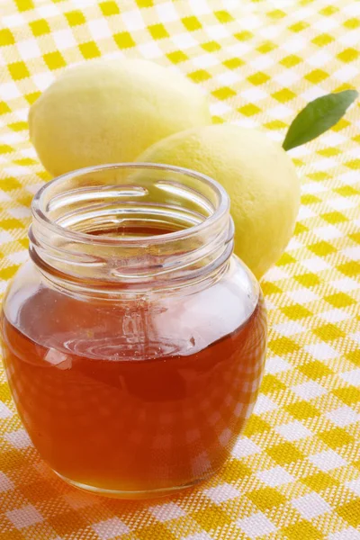 Frischer Duftender Honig Glas Mit Zitrone — Stockfoto