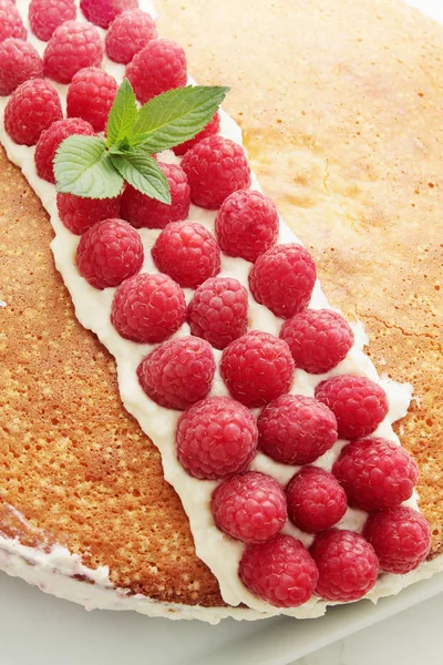 Sponge Cake Sour Cream Raspberry — Stock Photo, Image