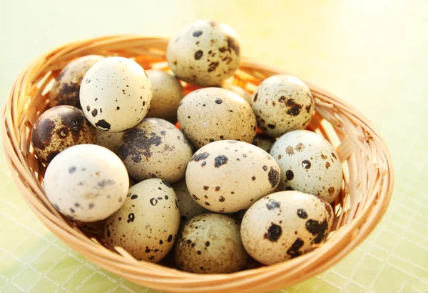 Mottled Fresh Quail Eggs Basket — Stock Photo, Image
