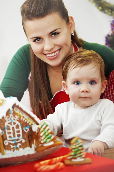 Mom Her Son Prepare Ginger House — Stock Photo, Image