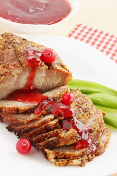 Pork Meat Baked Sour Cranberry Sauce — Stock Photo, Image