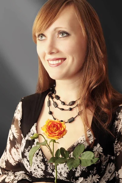 Woman Holds Hands Rose — Stock Photo, Image