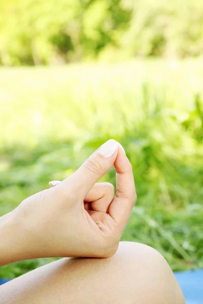 Mãos Mulher Mudra Ioga Para Meditação — Fotografia de Stock