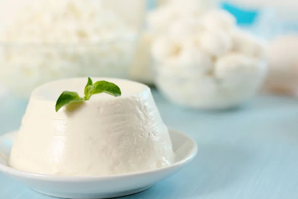 Dessert Ricotta Cheese Leaf Oregano — Stock Photo, Image