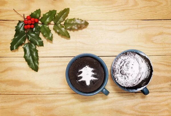 Chocolate Christmas Pudding Wooden Background — Stock Photo, Image