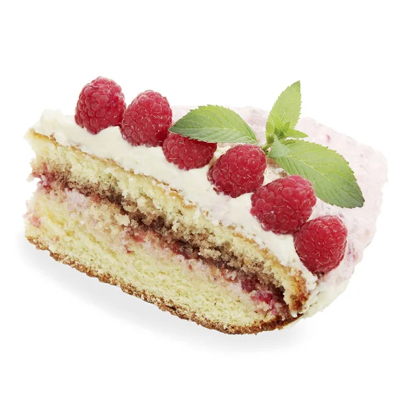 白い背景のラズベリーとスポンジ ケーキ — ストック写真