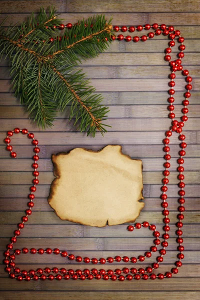 Weihnachten Holz Hintergrund Mit Girlande Und Fichtenzweig — Stockfoto