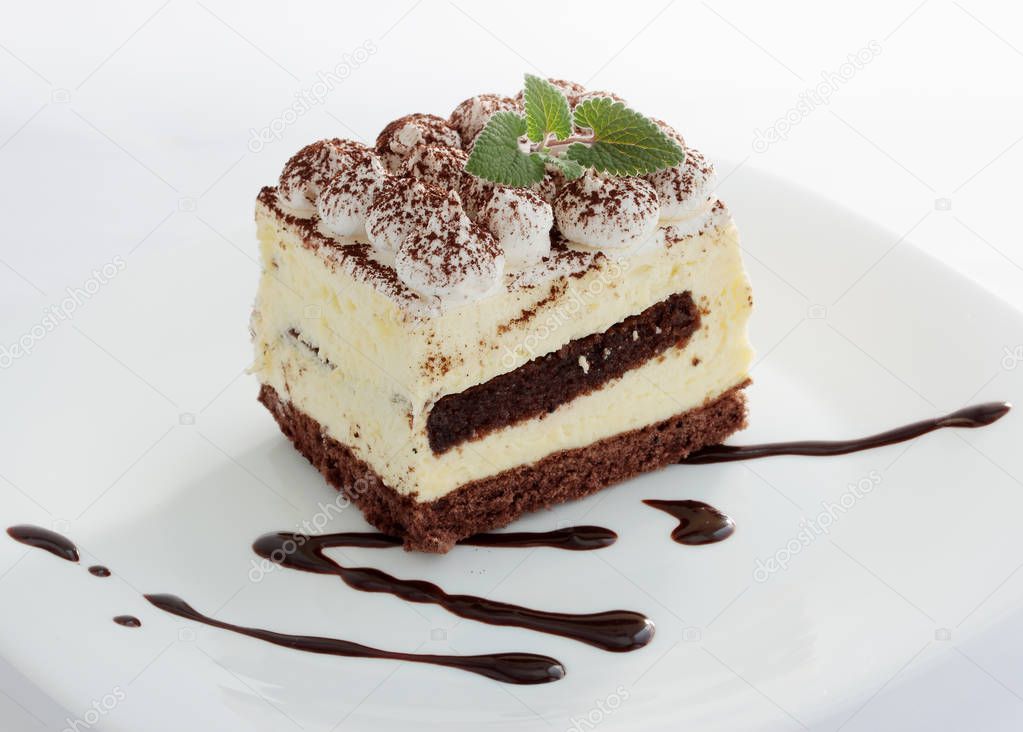 Tasty gentle tiramisu dessert  on the plate