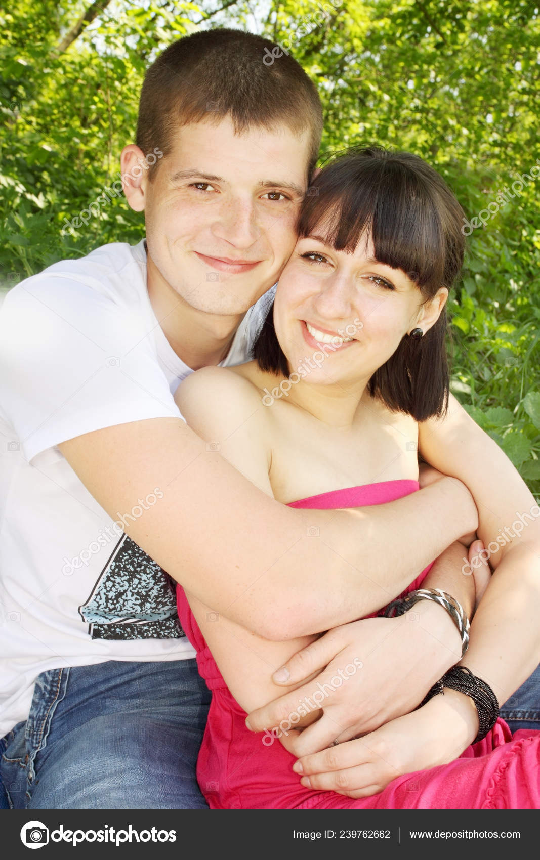 Beautiful Young Couple Sitting Arm Arm Stock Photo C Mallivan