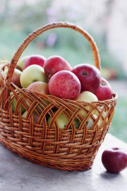 Masanın üzerinde organik elma sepeti