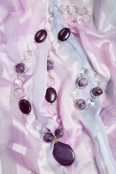 Necklace Bracelet Amethyst Rock Crystal — Stock Photo, Image