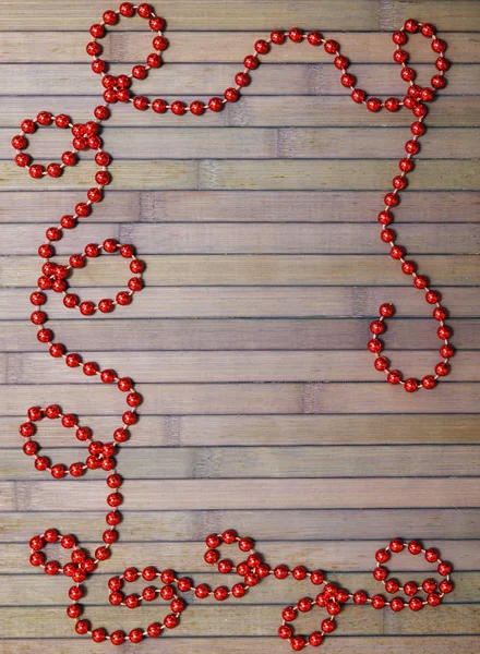 Red Christmas Garland Old Wooden Boards — Stock Photo, Image