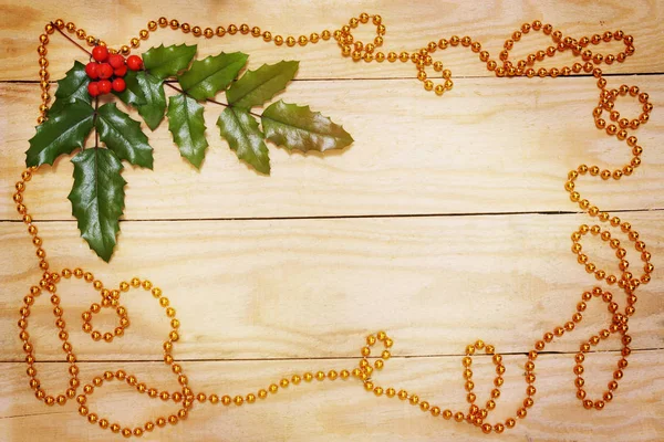 Weihnachtskarte Blatt Ilex Und Ein Kranz — Stockfoto