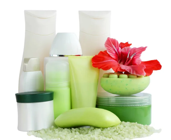 Kolekce Kosmetické Pro Koupel Bílém Pozadí — Stock fotografie