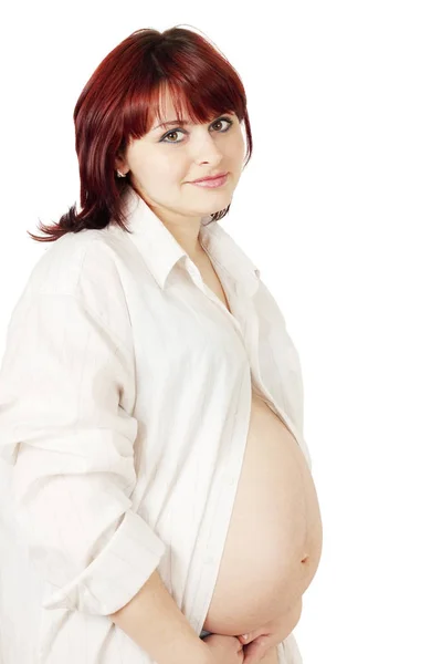 Hermosa Mujer Embarazada Camisa Blanca — Foto de Stock