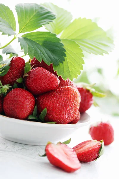 Ripe Juicy Berries Strawberries Bowl — Stock Photo, Image