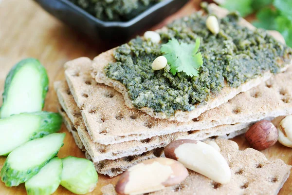 Spicy Pate Crushed Nuts Fresh Coriander — Stock Photo, Image