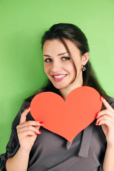 Woman Heart Green Background — Stock Photo, Image
