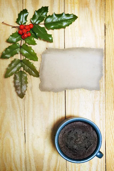 Chocolate Christmas Pudding Wooden Background — Stock Photo, Image