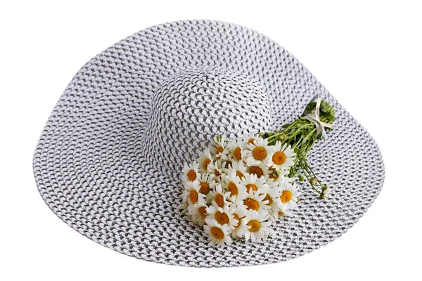 Summer Big Hat Bouquet Daisies — Stock Photo, Image