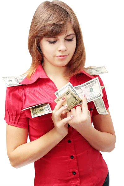 Mujer Joven Visualización Del Dinero —  Fotos de Stock