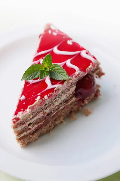 Tarta Chocolate Con Crema Cereza Postre —  Fotos de Stock