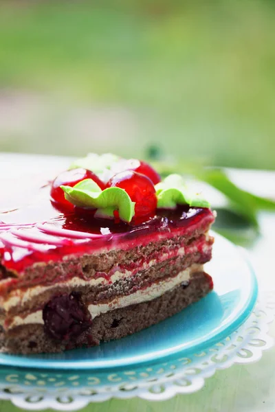 Tarta Chocolate Con Crema Cereza Postre —  Fotos de Stock