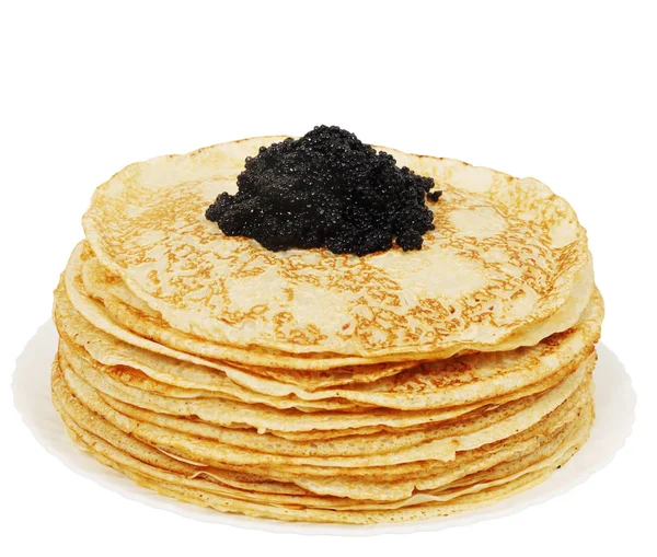 Large Pile Ruddy Pancakes Caviar — Stock Photo, Image