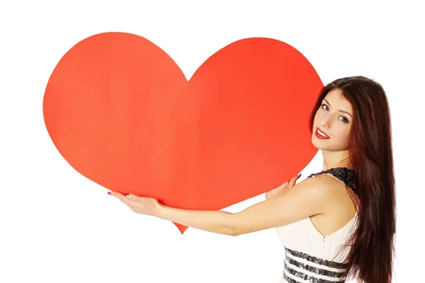 Sevgililer Günü Nde Bir Kalp Tutan Kadın — Stok fotoğraf