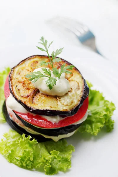 Appetizer Eggplant Tomato Garlic Sauce — Stock Photo, Image