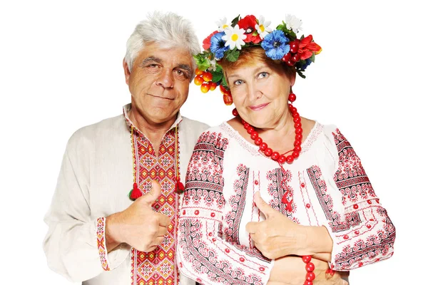 Ukraynalı Kostümleri Olgun Çift Göstergesi Göster — Stok fotoğraf