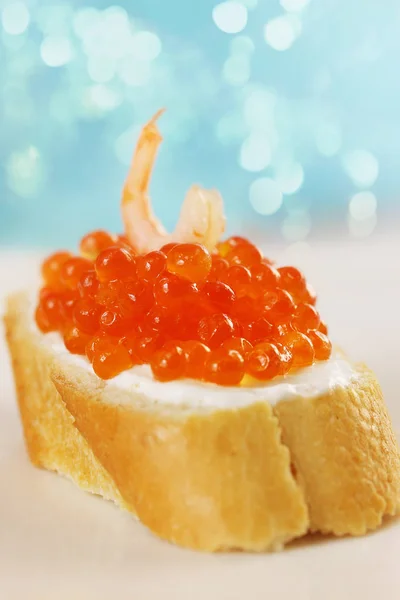 Sandwich Red Black Caviar Shrimp — Stock Photo, Image