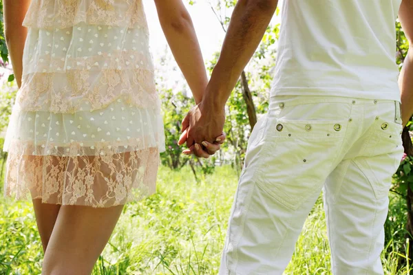 Man Woman Holding Hands Rear View — Stock Photo, Image