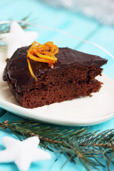 Cake Chocolate Icing Candied Orange Peel — Stock Photo, Image