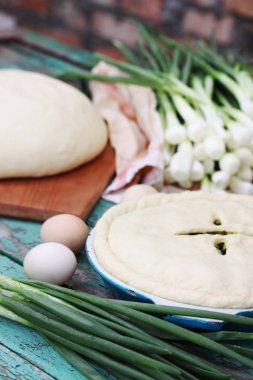 Soğan, ıspanak ve yumurta ile ev yapımı pasta