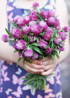 Beautiful bouquet of wild flowers clover clipart