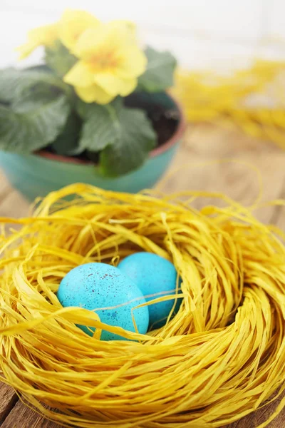 Páscoa Ainda Vida Tons Amarelo Ninho Com Ovos — Fotografia de Stock