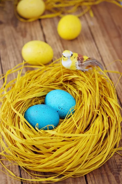 Easter Still Life Shades Yellow Nest Eggs — Stock Photo, Image