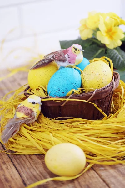 Páscoa Ainda Vida Tons Amarelo Ninho Com Ovos — Fotografia de Stock