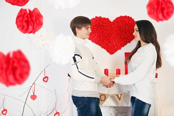 Man Woman Holding Hands Fireplace — Stock Photo, Image