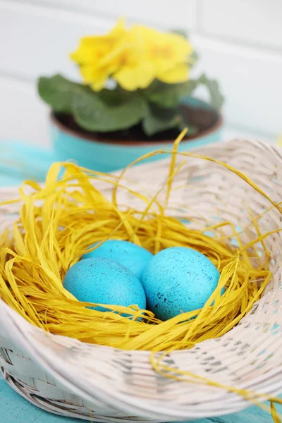 Easter Still Life Turquoise Eggs Nest — Stock Photo, Image