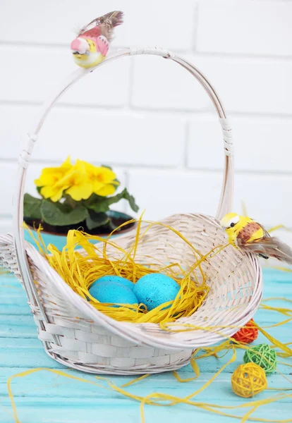 Easter Still Life Turquoise Eggs Nest — Stock Photo, Image