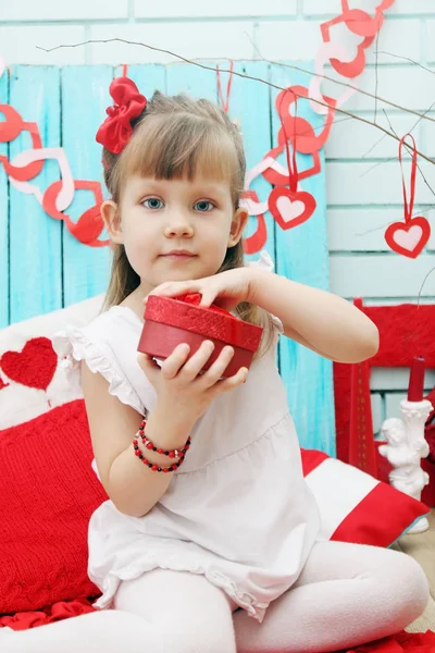 Little Girl Festive Decor Valentine Day — Stock Photo, Image