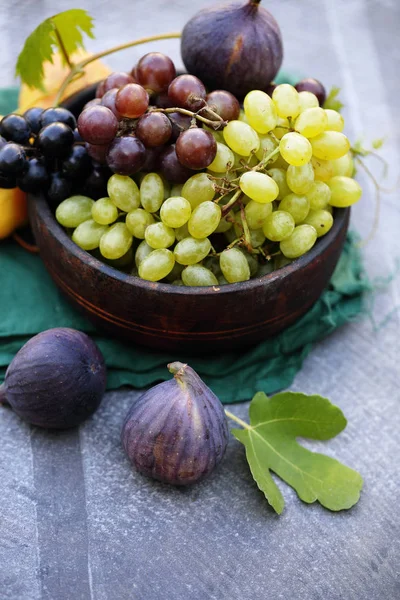 Natureza Morta Frutos Outono Contexto Cinza — Fotografia de Stock