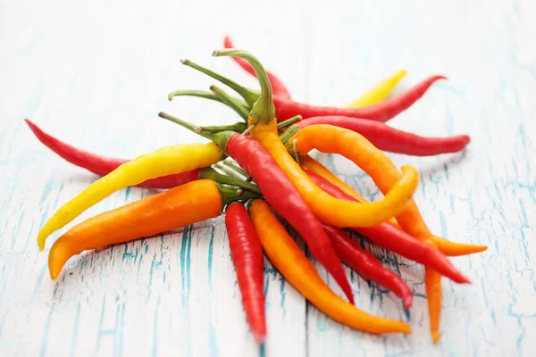 Bunch Small Chili Peppers Wooden Board — Stock Photo, Image