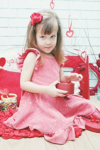 Little Girl Festive Decor Valentine Day — Stock Photo, Image