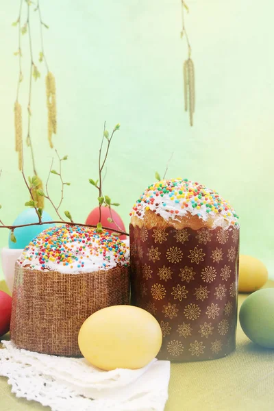 Holidays, Slavic Easter cake with colored eggs
