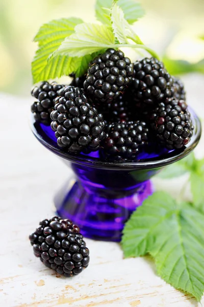 Frische Große Saftige Brombeeren Einer Schüssel — Stockfoto