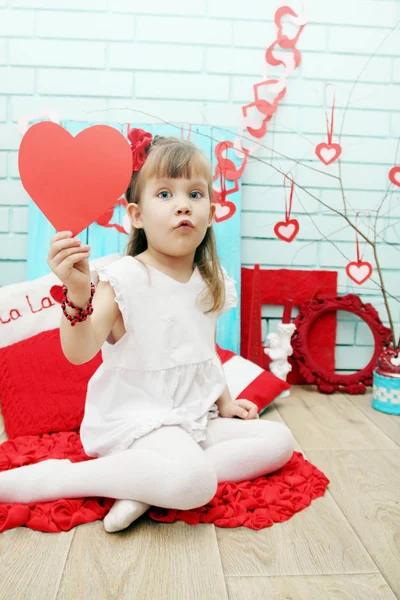 Little Girl Festive Decor Valentine Day — Stock Photo, Image