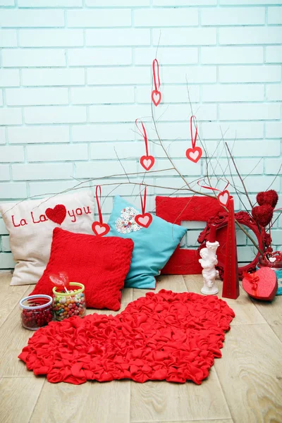 Decoraciones Festivas Para Día San Valentín Colores Rojo Azul —  Fotos de Stock